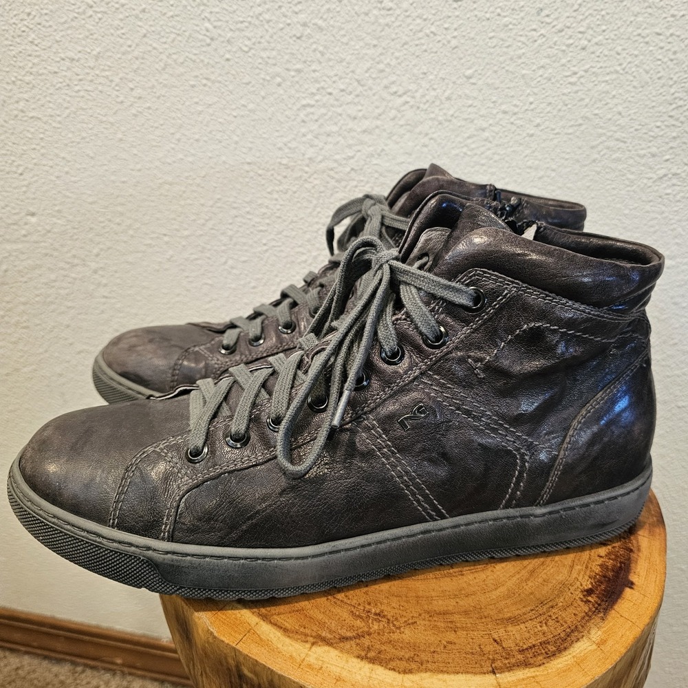 NeroGiardini Gray EUR 42 Leather High-Top Sneakers Side Zipper Made In‎ Italy